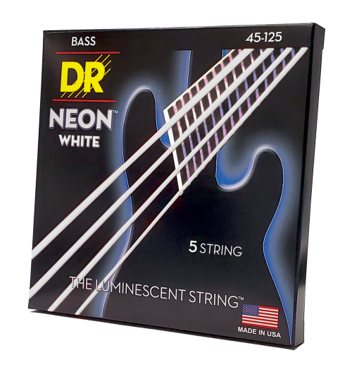 DR Strings HI-DEF NEON White Bass Guitar Strings 5 String - 45-125