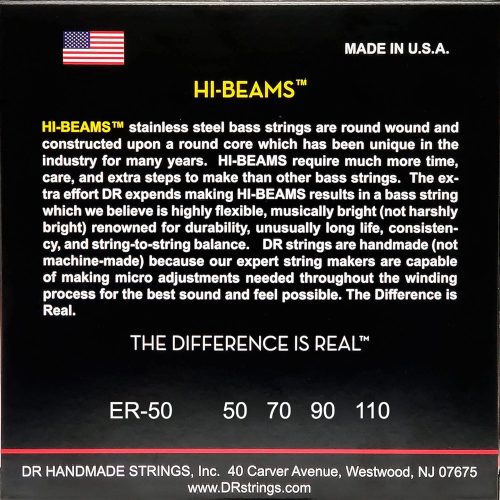 DR Strings HI-BEAMS - Steel 4-String Bass Guitar Strings - 50-110 - Image 3