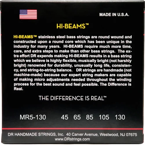 DR Strings MR5-130 Hi-Beam Stainless Steel Bass Guitar Strings - .045-.130 Medium 5-String - Image 3