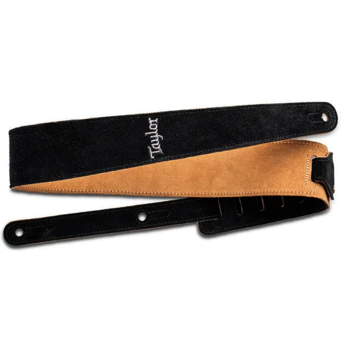 Taylor 2.5 inch Embroidered Suede Guitar Strap - Black