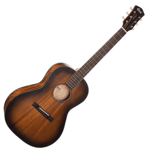 CORT Core-PE Mahogany Parlor Acoustic Electric Guitar – Open Pore Black Burst - Image 2