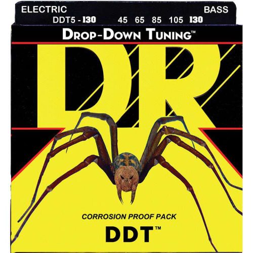 DR Strings DDT Stainless Steel Electric Bass Strings Long Scale Set - 5-String 45-130