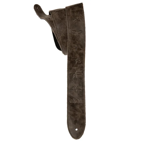 PRS 2 inch Leather Strap, Embossed Birds, Worn Black