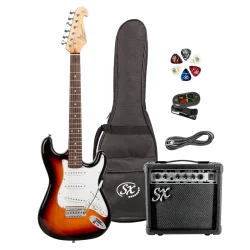 SX SE1 Stratocaster Electric Guitar Pack - 3 Tone Sunburst