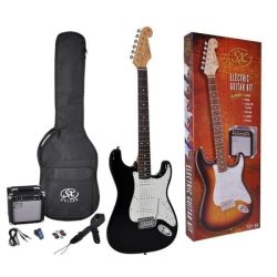 SX SE1 Stratocaster Electric Guitar Pack - Black