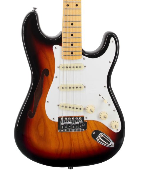 SX SST Ash Strat Electric Semi Hollowbody Guitar – 3 Tone Sunburst