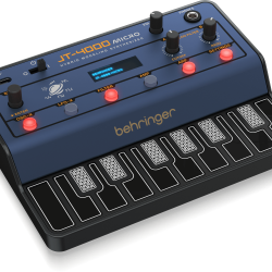 The Behringer JT-4000 Micro Hybrid Modelling Synthesizer has a 16-note capacitive touch keyboard, 12-bit DAC, and dedicated headphone port.