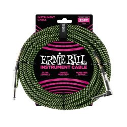 Ernie Ball -25ft Braided Straight/Angle Instrument Cable – Black/Green