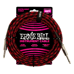 Ernie Ball Braided Straight/Straight Instrument Cable – Black/Red– 7.6m
