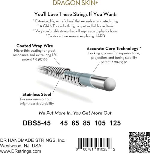 DR Strings Dragon Skin+ Coated 5-string Bass Strings - .045-.125 - Image 2