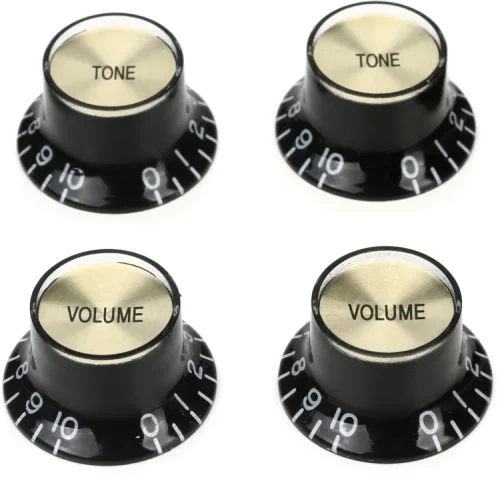 Gibson Top Hat Knobs with Inserts - Black with Gold Metal Insert