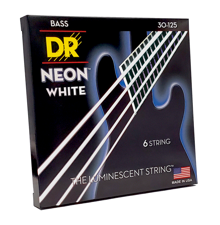 630.png DR Strings 6 string Hi-Def Neon White Coated Bass Guitar Strings 30-125 Medium - Image 1
