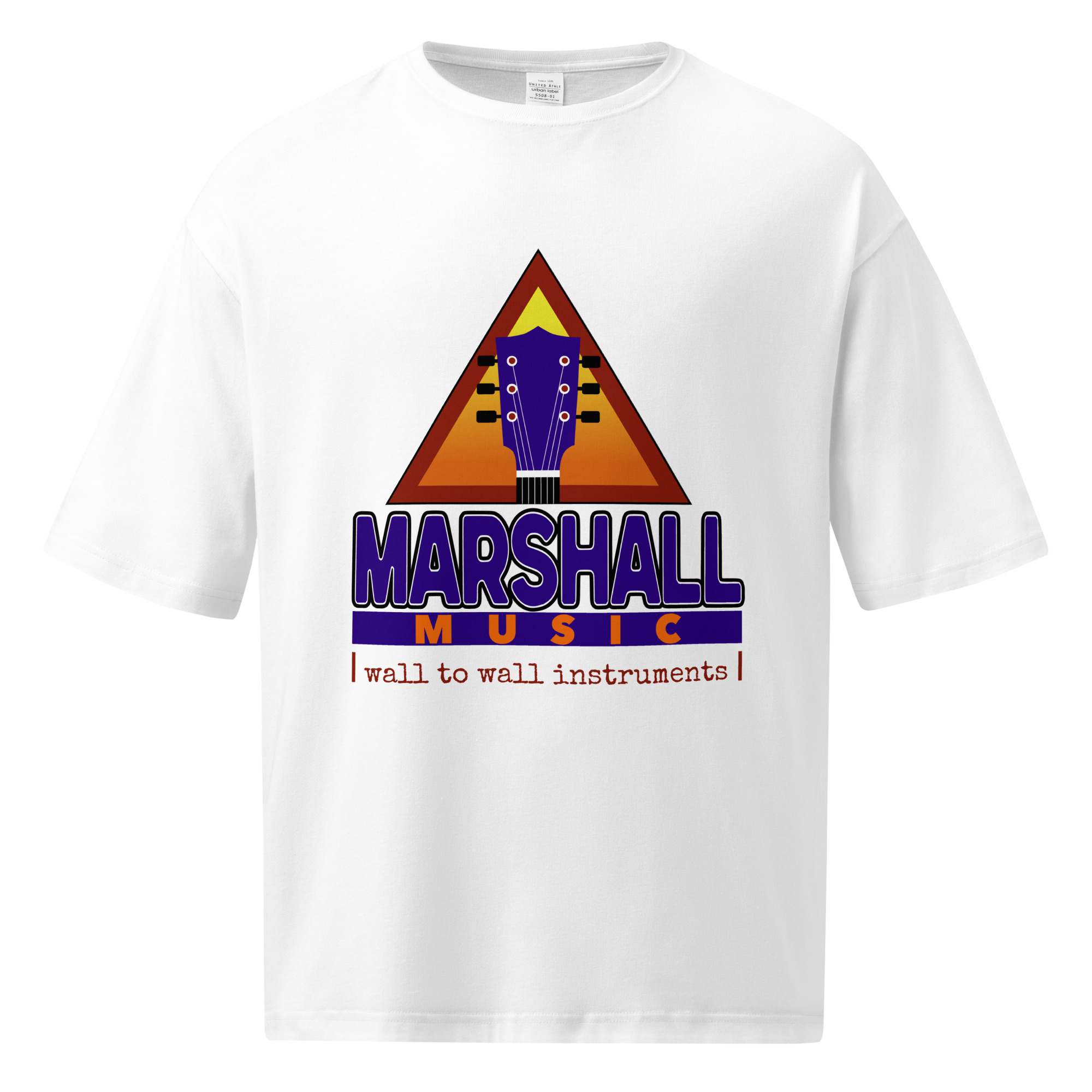 Ghost-mockup-front-Retro-design.jpg Marshall Music Retro White Oversized Tee - Image 1