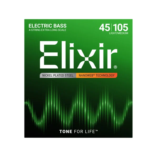 Elixir Strings 14087 Nanoweb Electric Bass Guitar Strings - .045-.105 Light/Medium Extra Long Scale