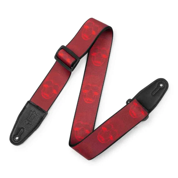 Levy's MPD2 Polyester Guitar Strap - Dark Red and Red Skulls