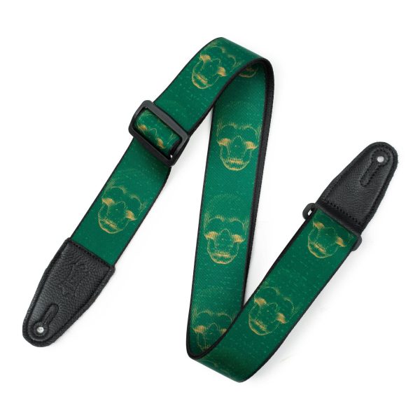 Levy's MPD2 Polyester Guitar Strap - Green and Mustard Skulls